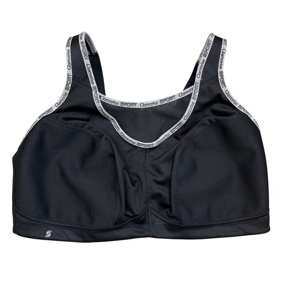 Glamorise Women's No-Bounce Camisole Sports Bra 1066 42DD Black Logo Full Figure - Picture 1 of 6